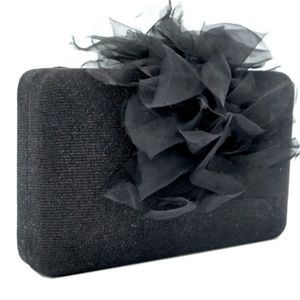 Simitri Black Angel Clutch Crossbody Evening Bag Tulle Bow